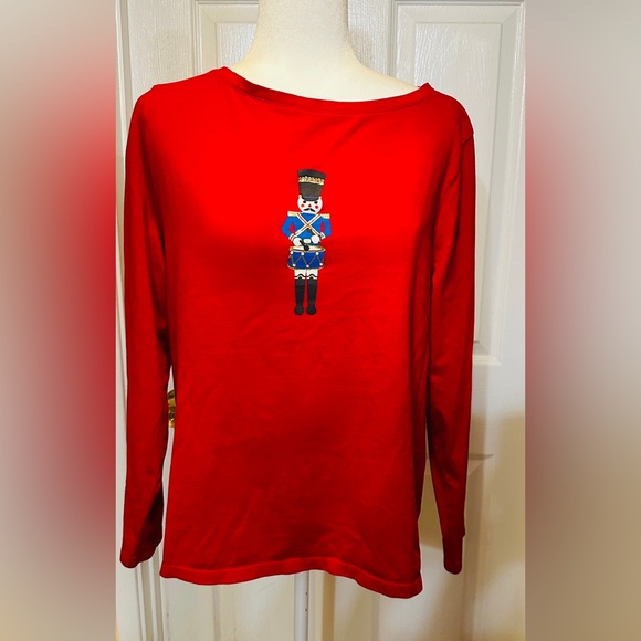 Talbots Scarlet Red Long Sleeve Nutcracker Tee  Drummer Boy Size XLP Petite - Picture 1 of 6